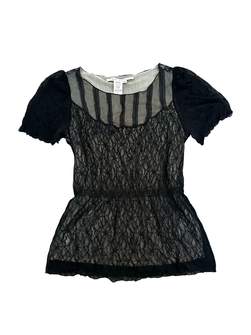 Vintage Max Studio Black Mesh Lace Overlay Top Y2K Dark Fairy Grunge Witchy